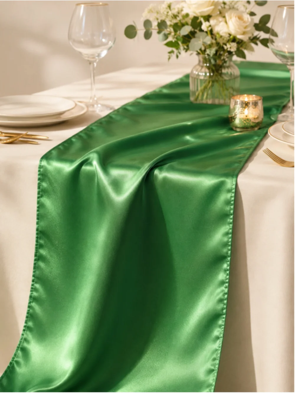 Lot of 10 Green Satin Sash/Table Runners – 12” x 108”